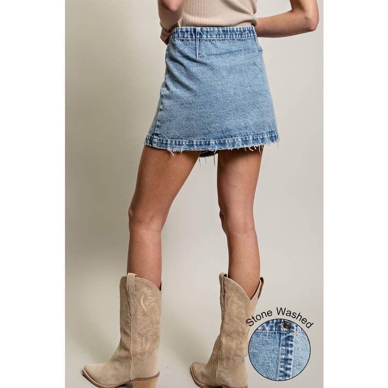 Stone washed denim mini skirt