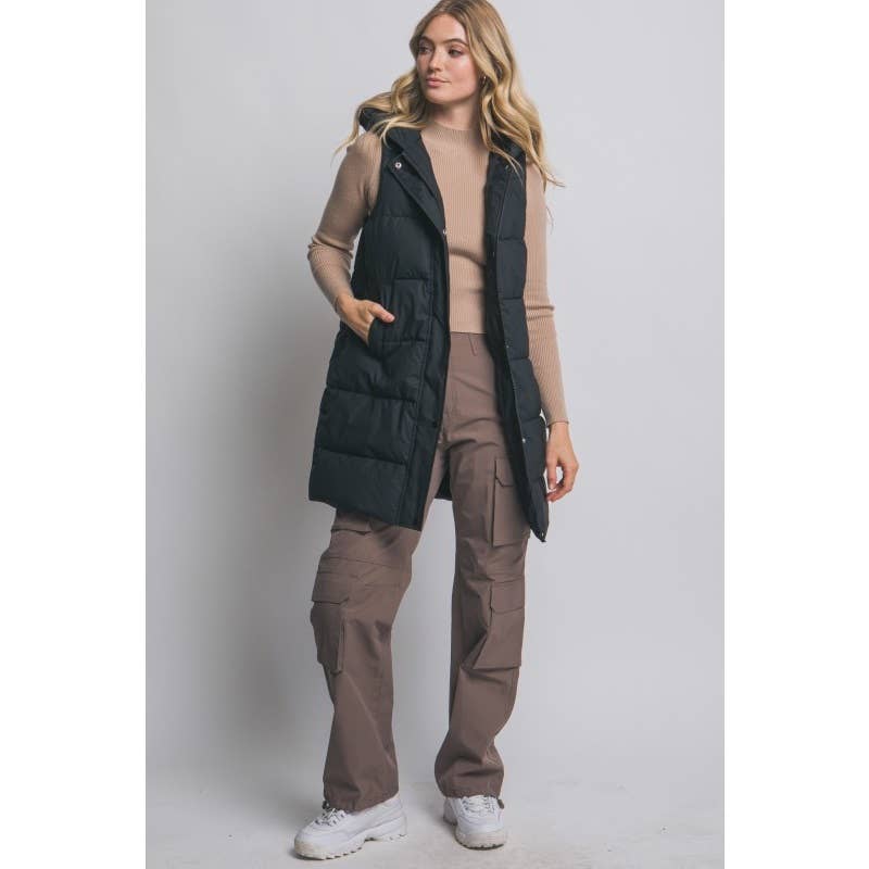 Hooded Long Quilted Puffer Vest
