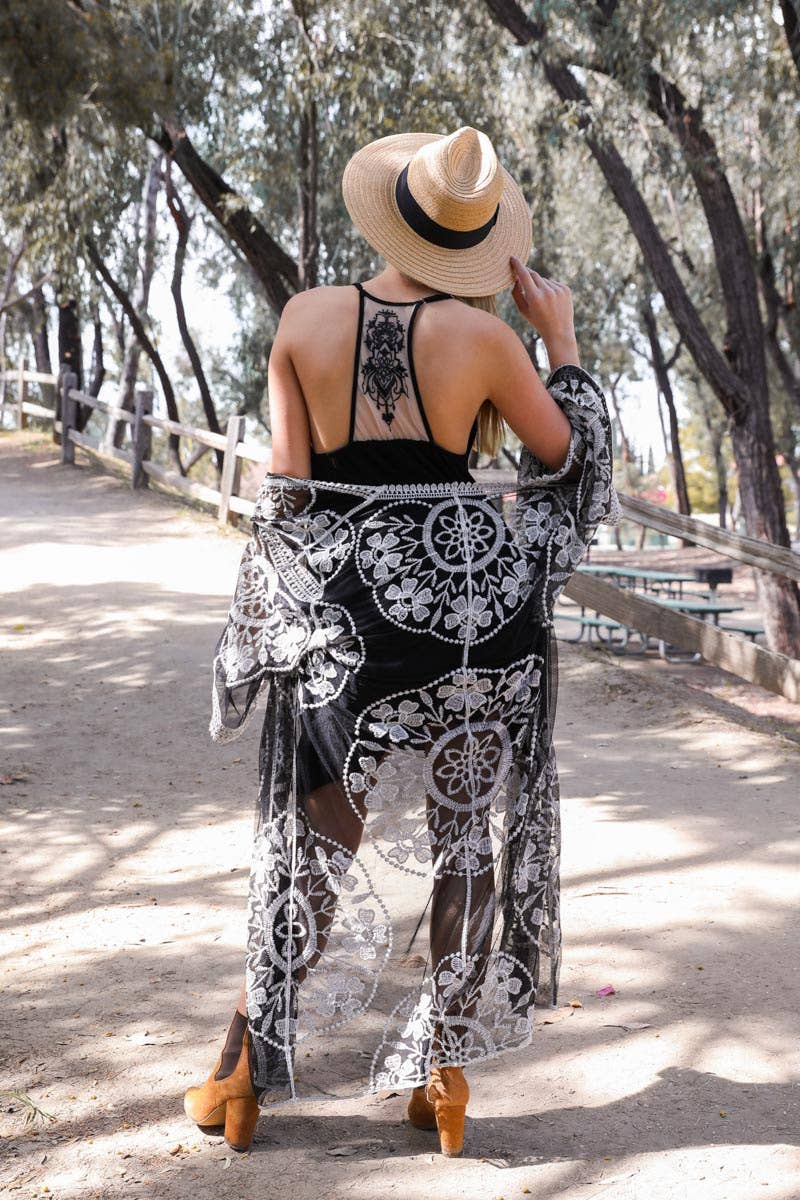 Ruffled Trim Tattoo Mesh Back Slip Dress
