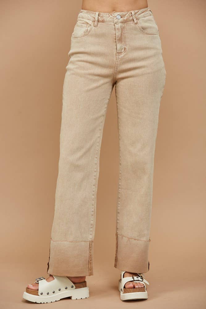 WHEAT CUFFED JEANS