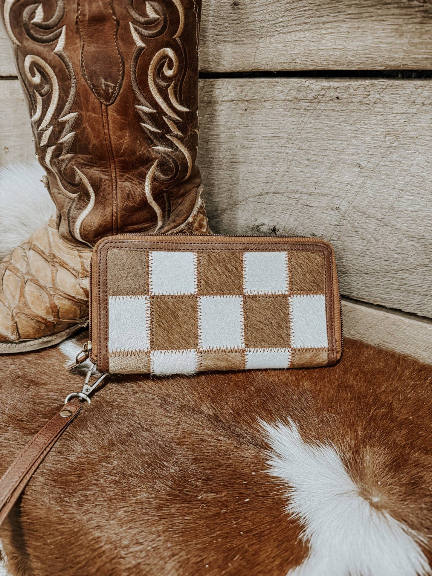 Checkered Cowhide Wallet