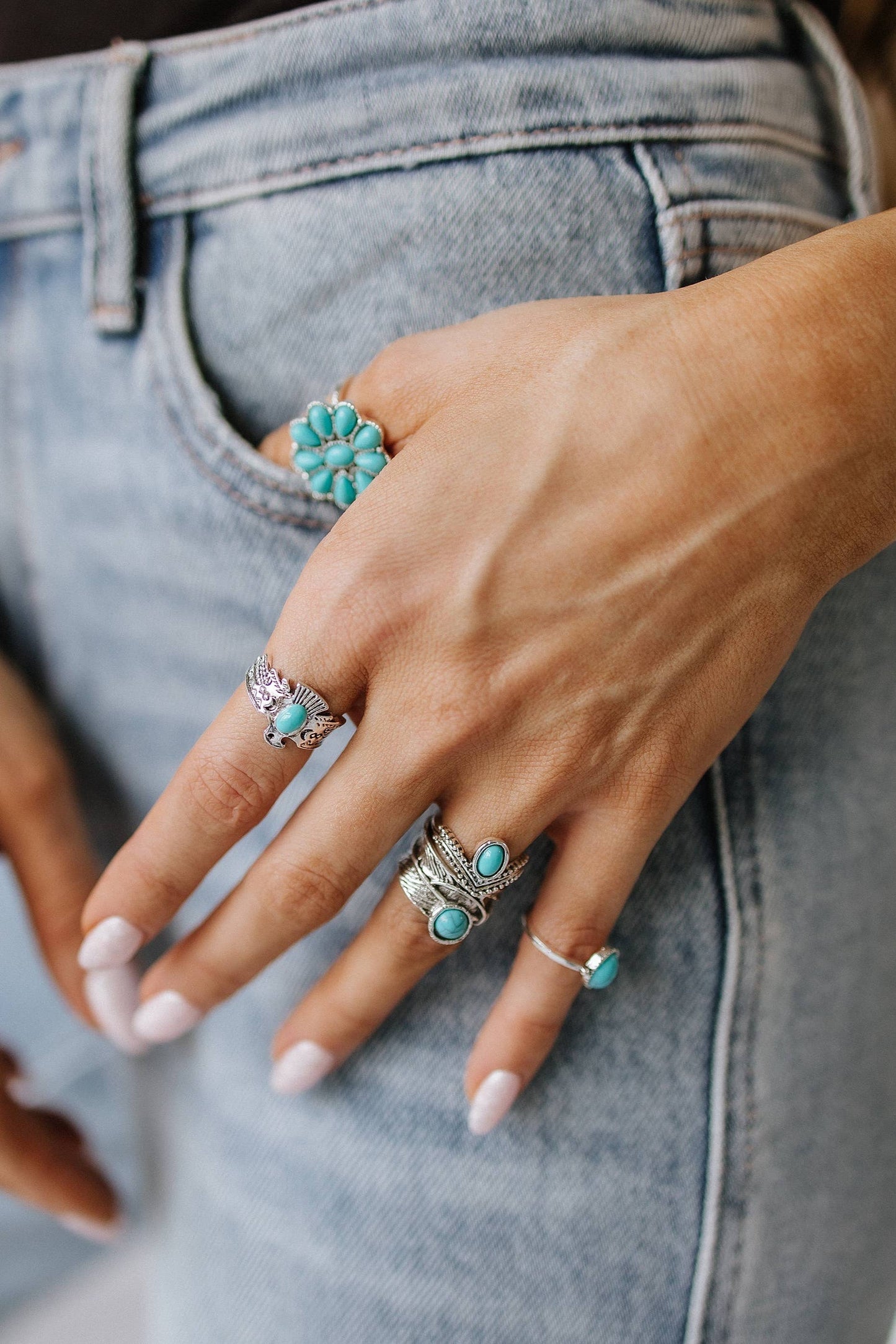 8 Piece Western Turquoise Ring Set