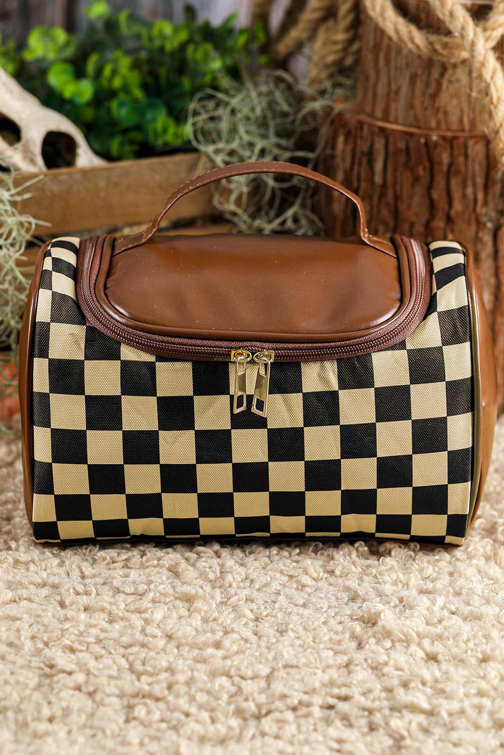 Checkered Cosmetic Bag