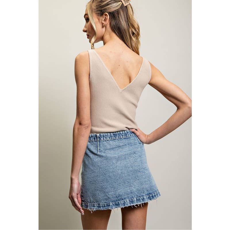 Stone washed denim mini skirt