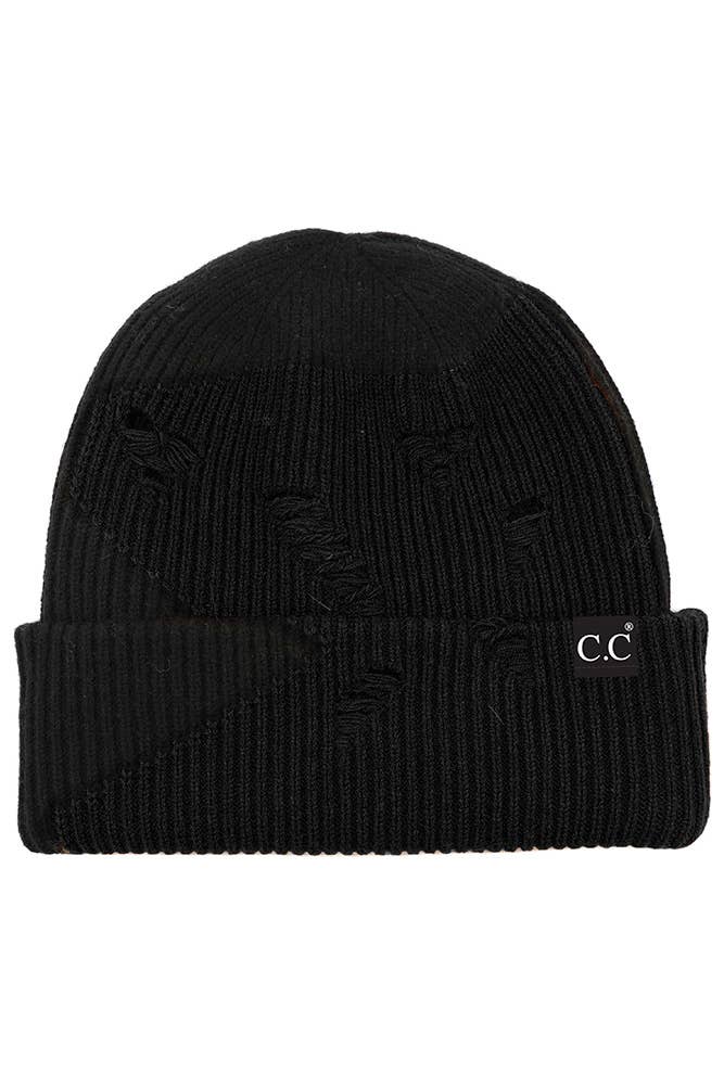 C.C Distressed Solid Cuff Beanie Hat