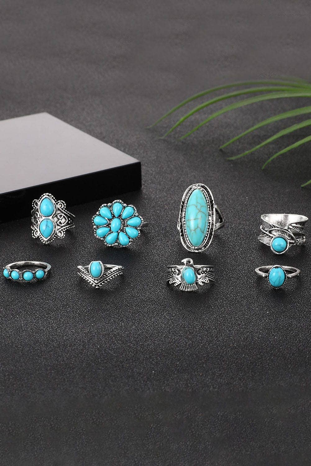 8 Piece Western Turquoise Ring Set