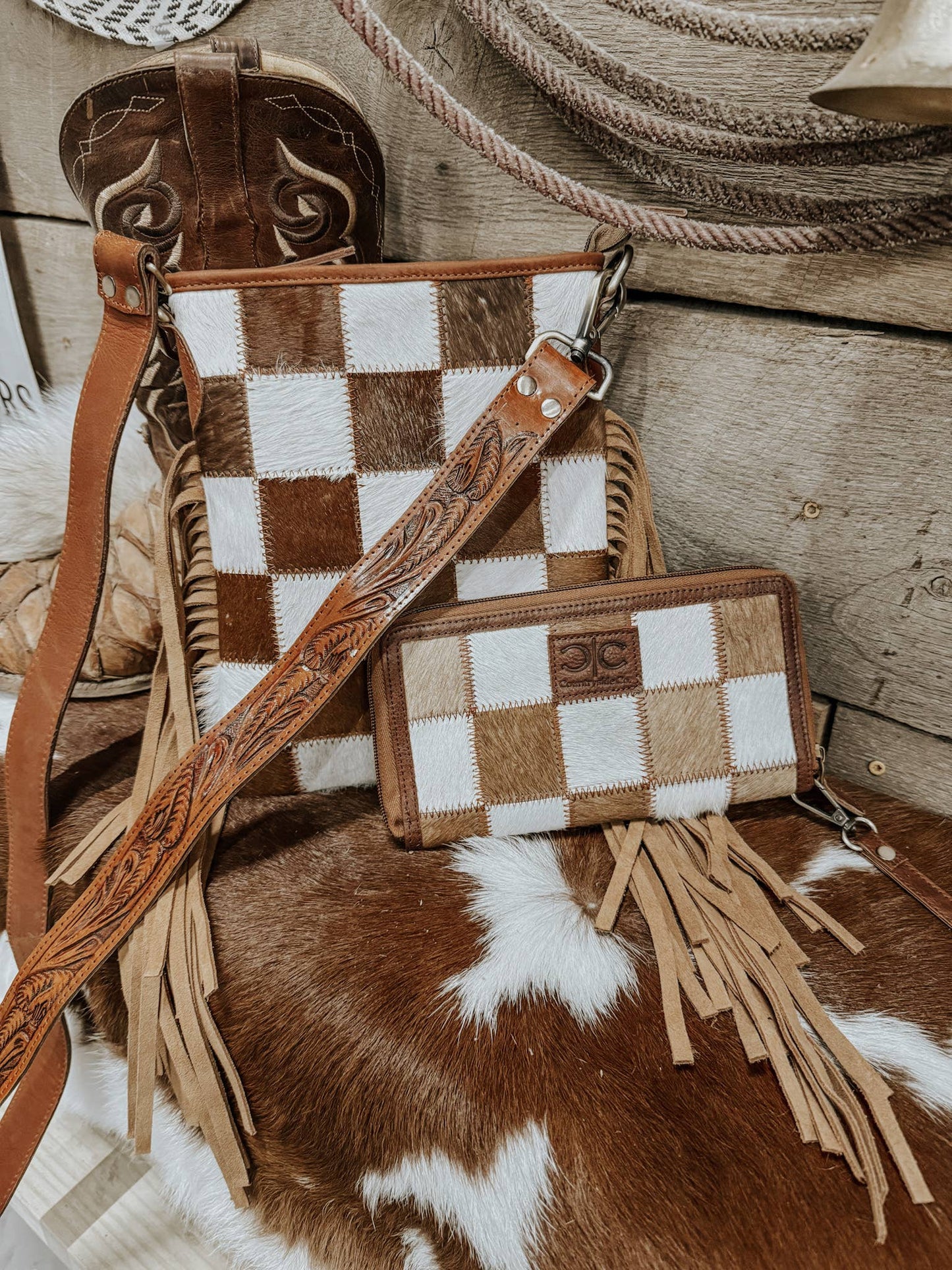 Checkered Cowhide Wallet