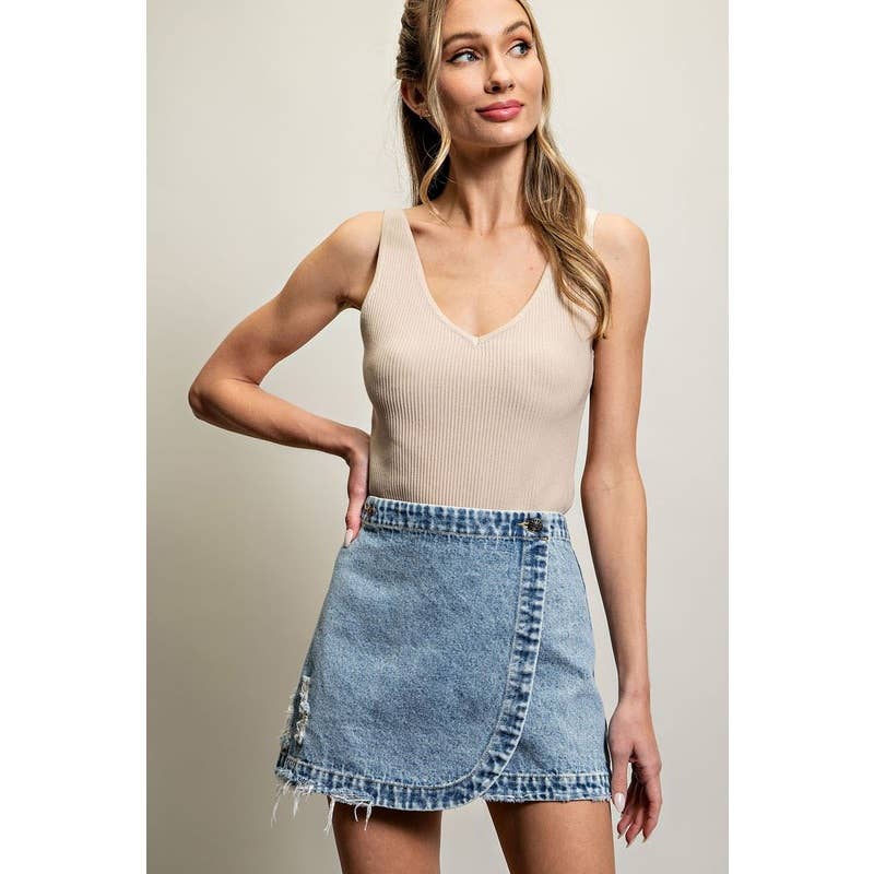 Stone washed denim mini skirt
