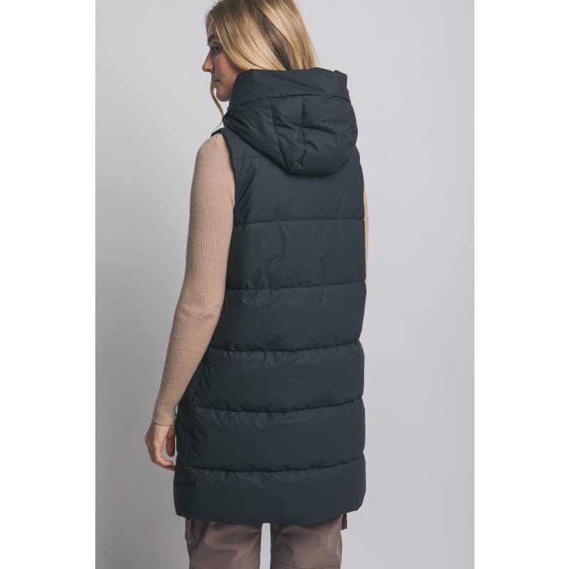 Hooded Long Quilted Puffer Vest
