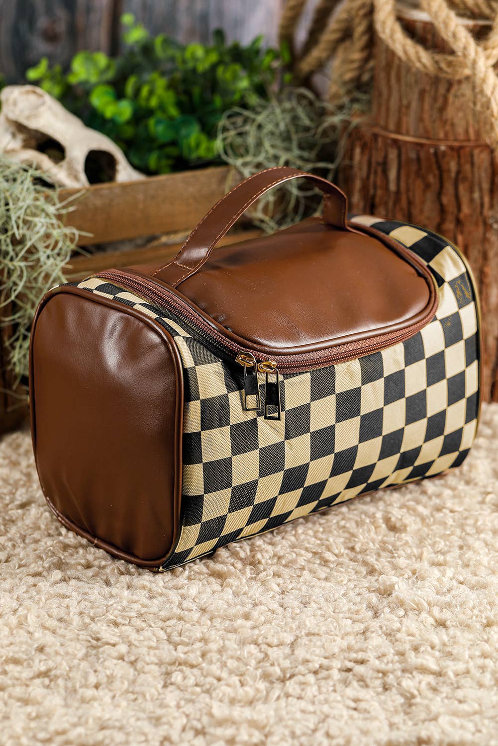 Checkered Cosmetic Bag