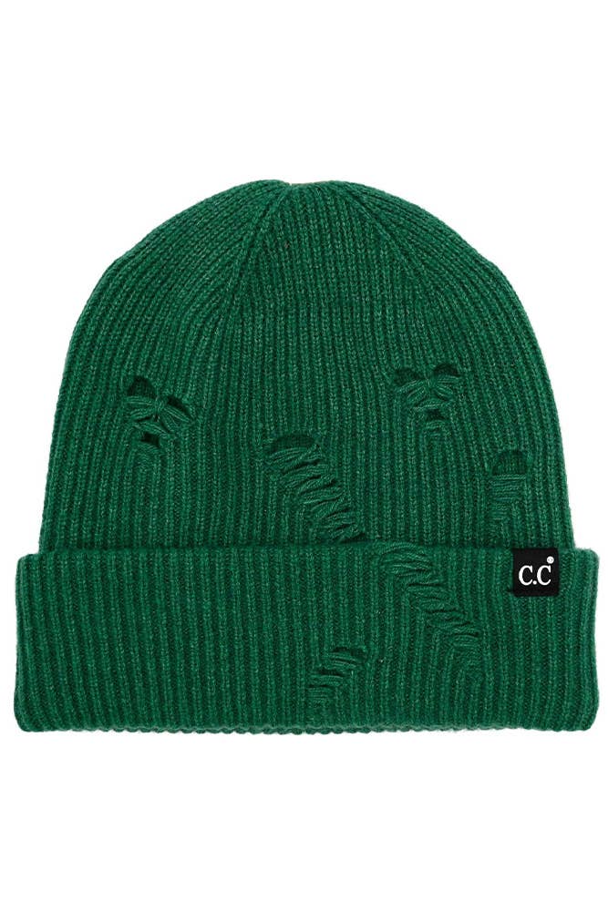 C.C Distressed Solid Cuff Beanie Hat