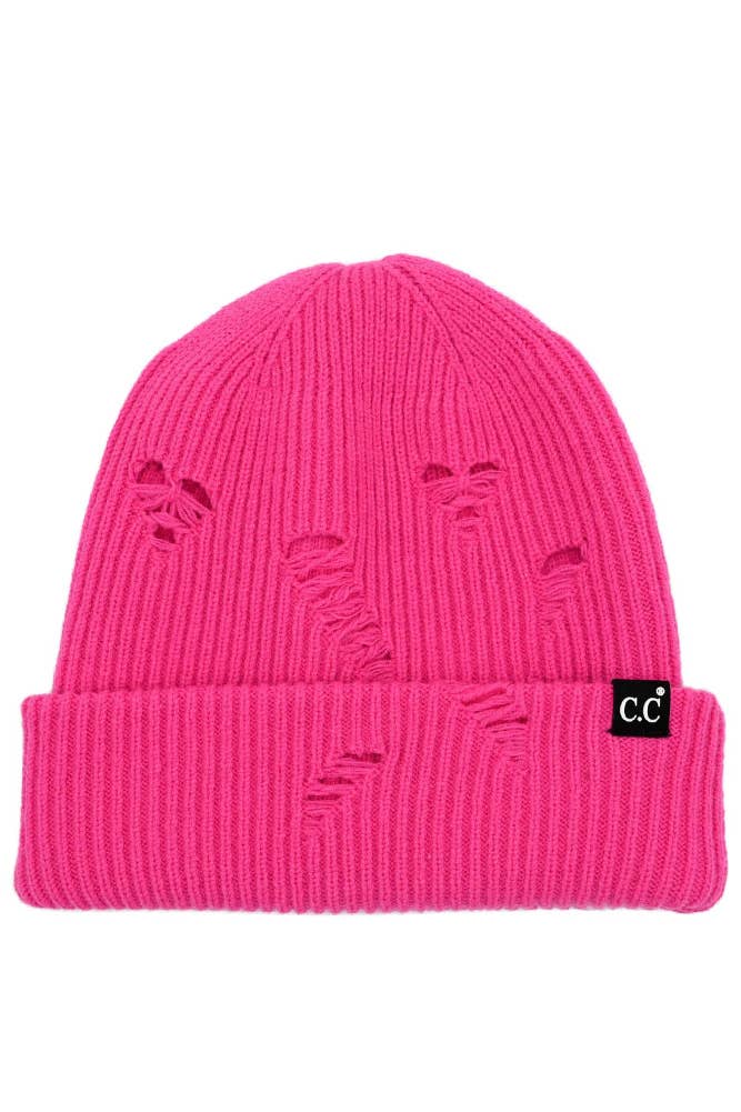 C.C Distressed Solid Cuff Beanie Hat