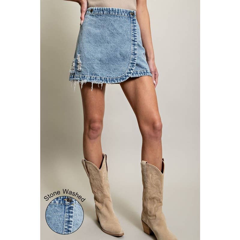 Stone washed denim mini skirt