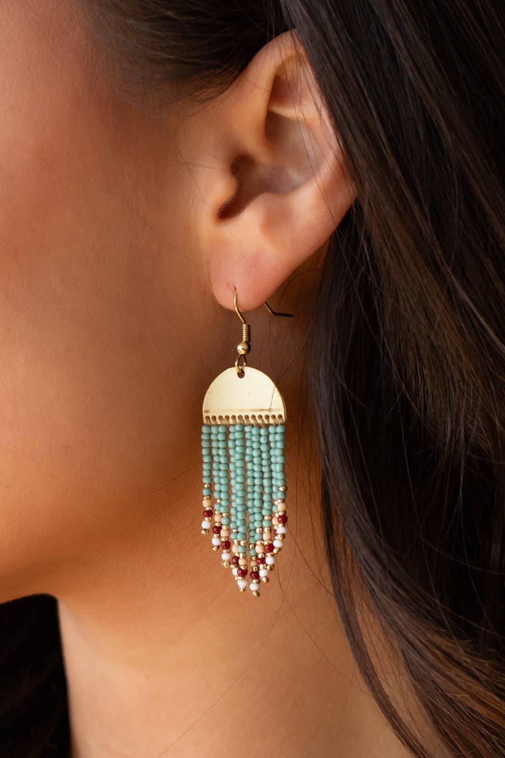 Gold & Teal Fringe Earrings