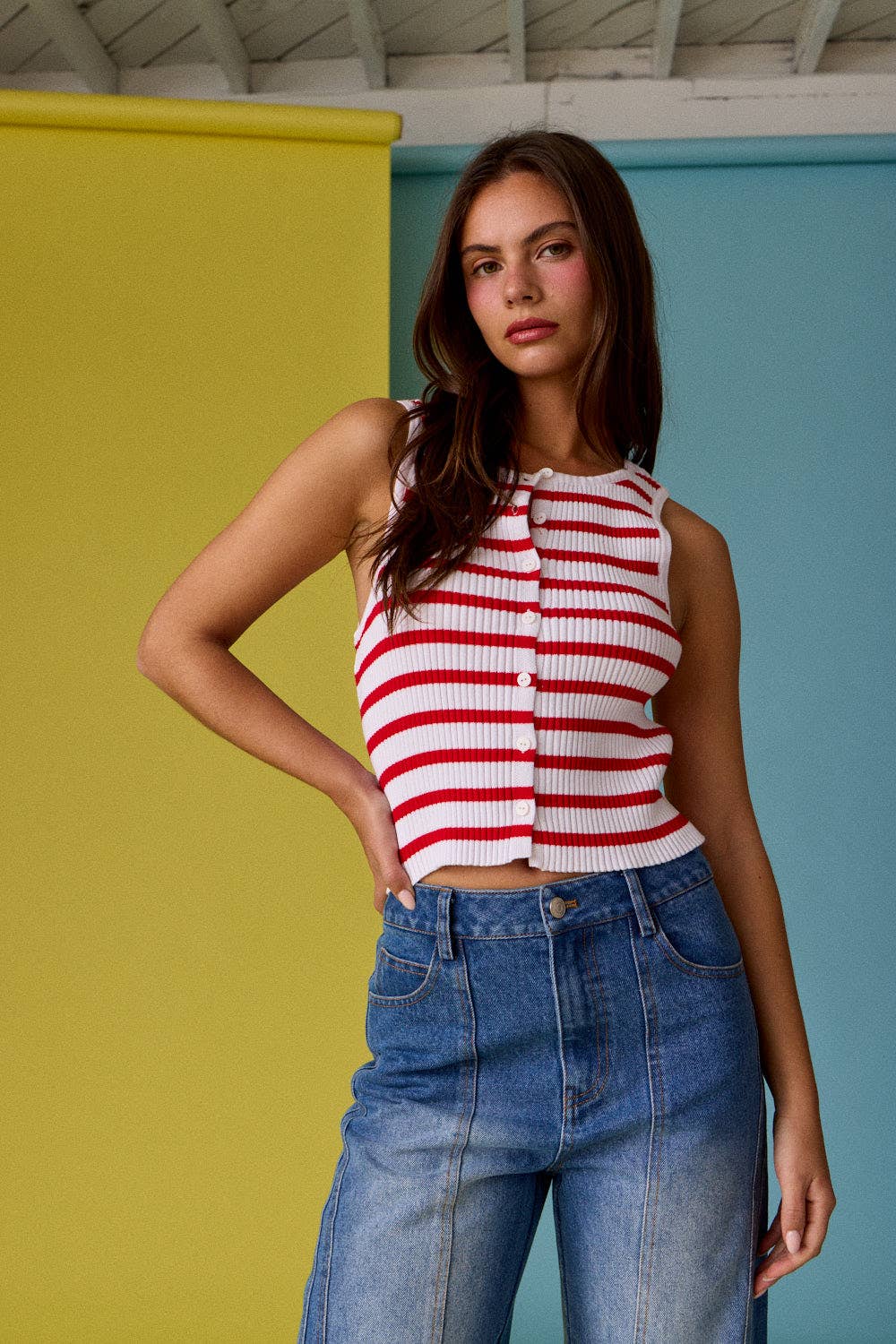 Striped Button Tank