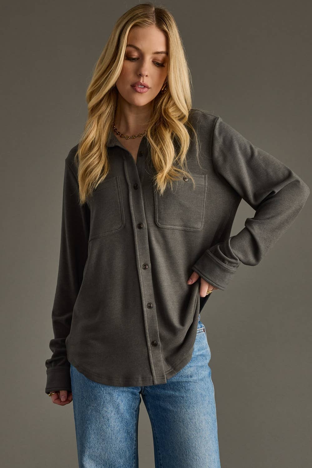 Dark Gray Soft Button Up