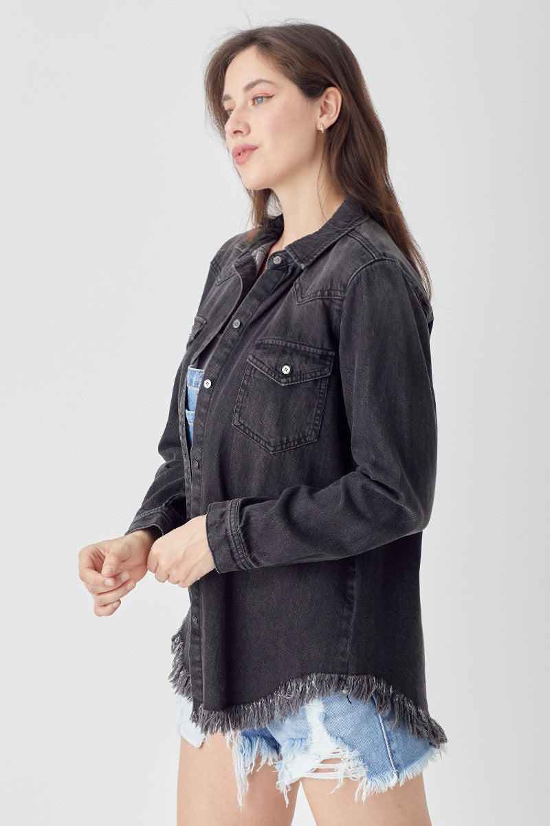 Frayed Hem Denim Shirt