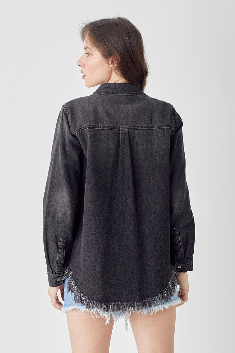 Frayed Hem Denim Shirt