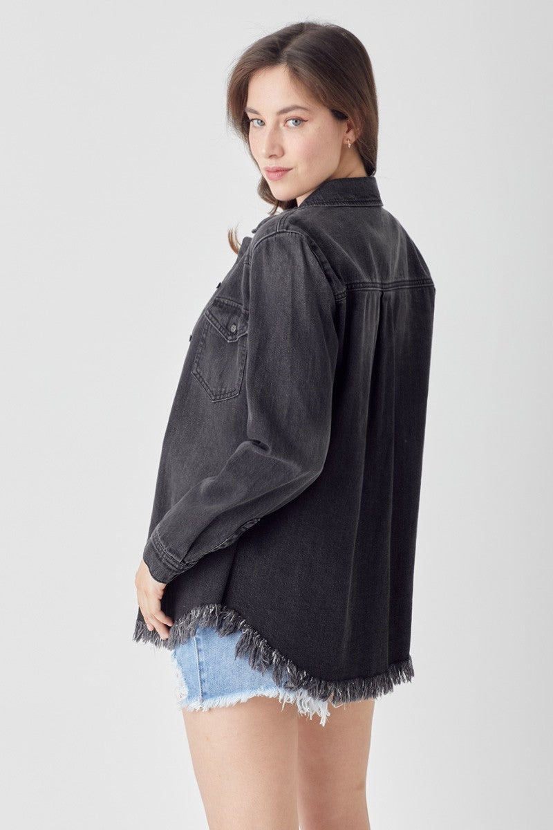 Frayed Hem Denim Shirt