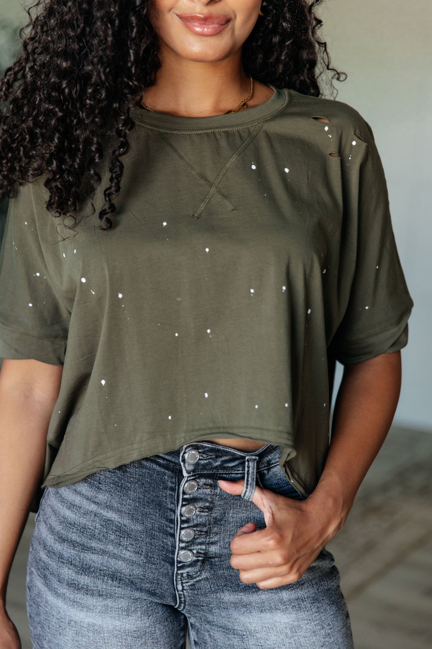 Less Than Stressed Distressed Top