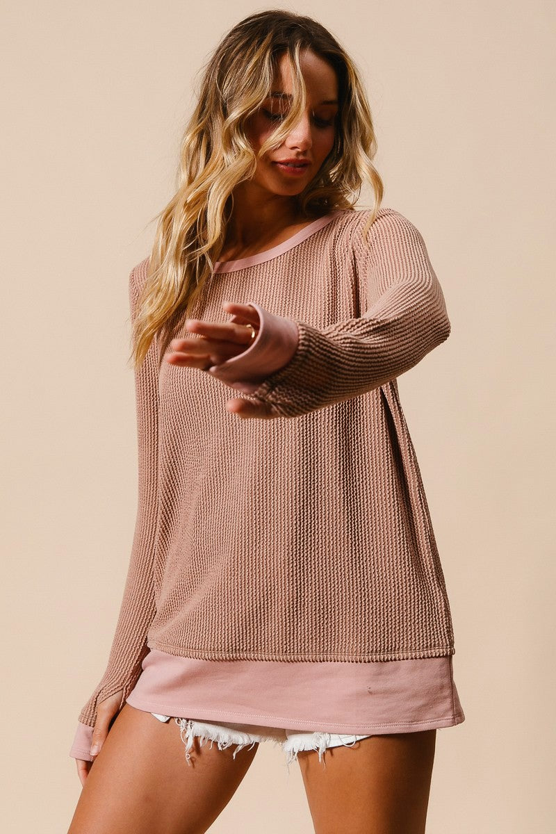 RIBBED LONG SLEEVE TOP