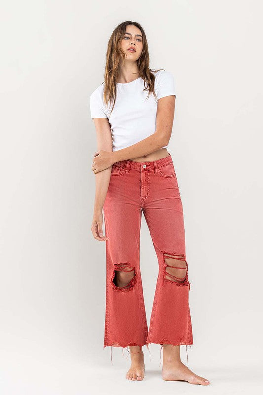 90'S VINTAGE SUPER HIGH RISE CROP FLARE JEANS