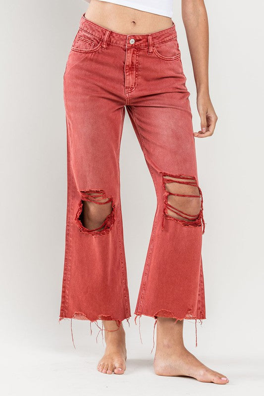 90'S VINTAGE SUPER HIGH RISE CROP FLARE JEANS