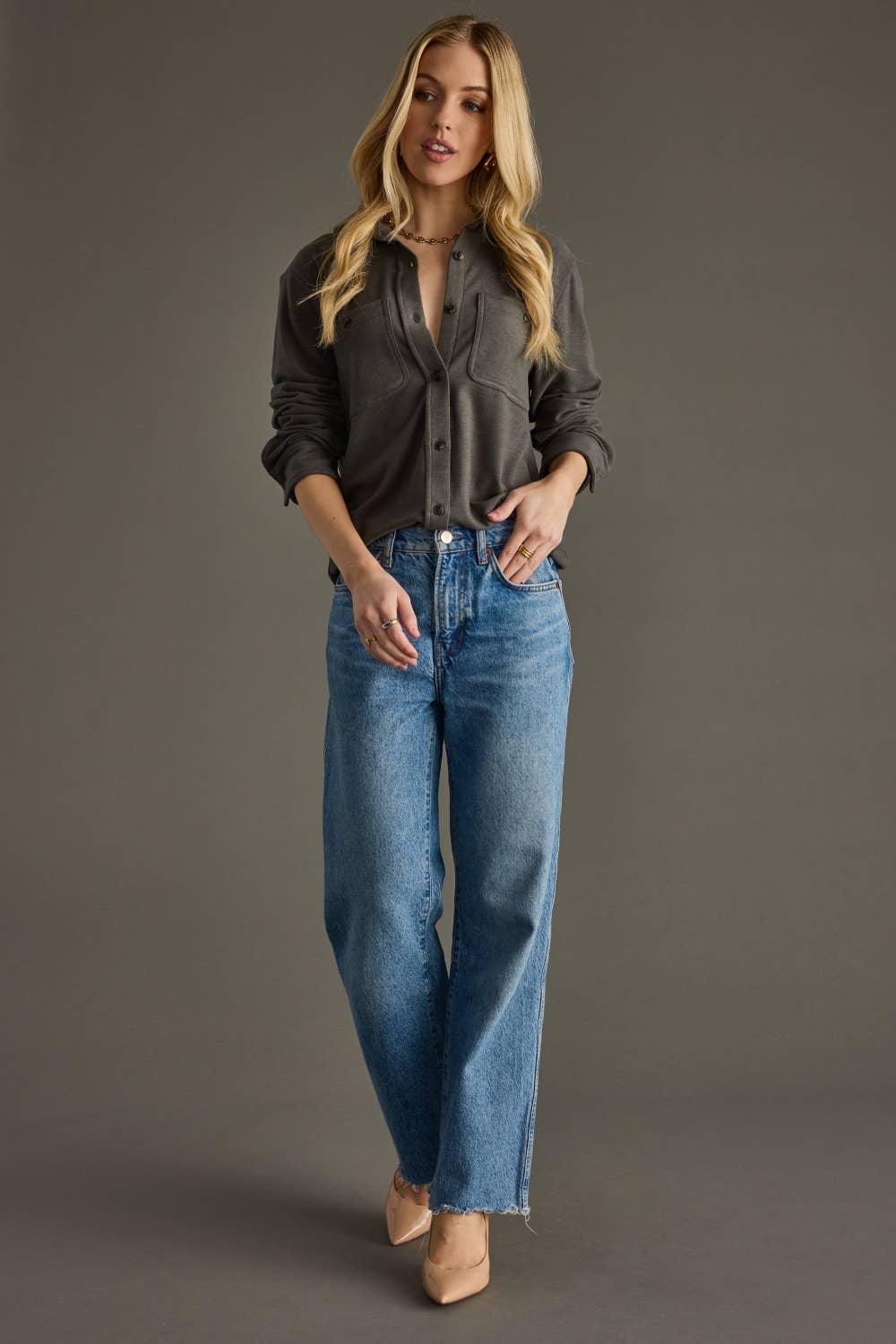 Dark Gray Soft Button Up