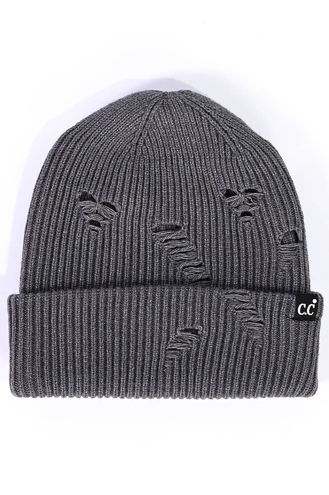 C.C Distressed Solid Cuff Beanie Hat