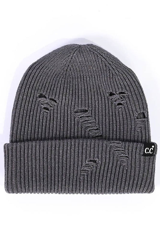 C.C Distressed Solid Cuff Beanie Hat