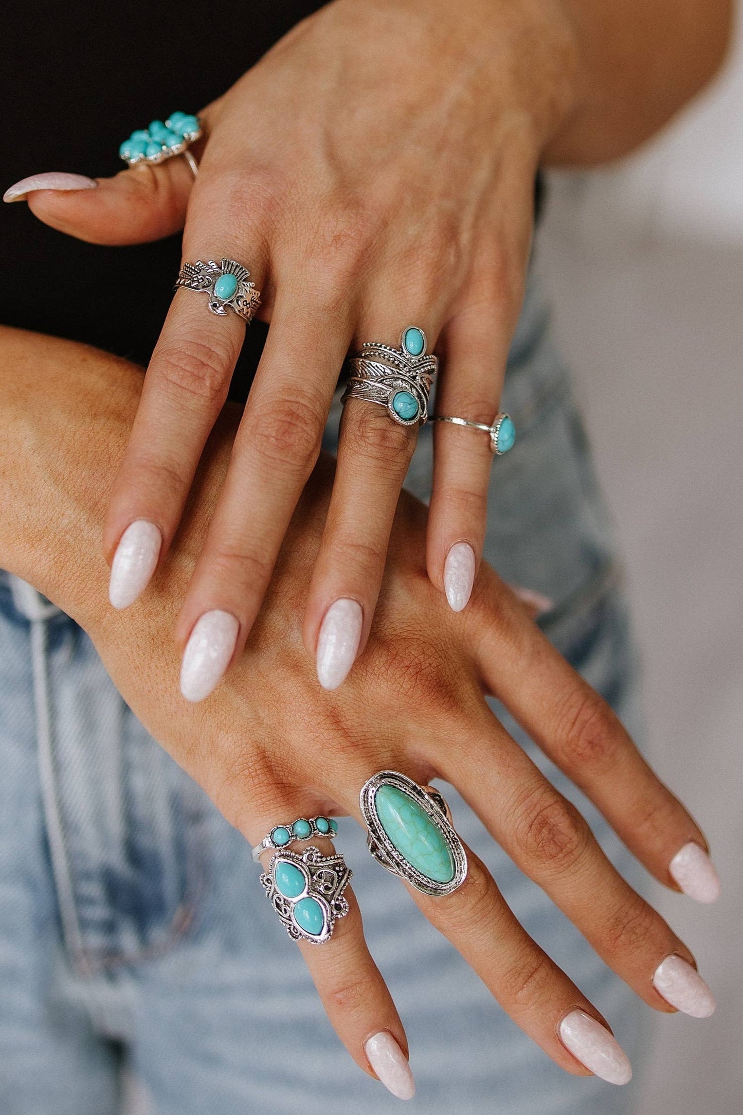 8 Piece Western Turquoise Ring Set