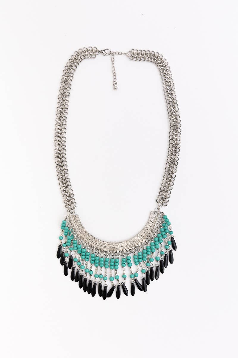 Turquoise Fringe Bib Necklace