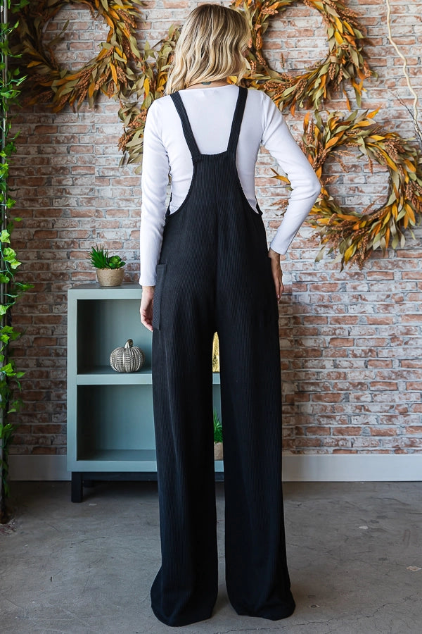 Solid Rib Overall Jumpsuit