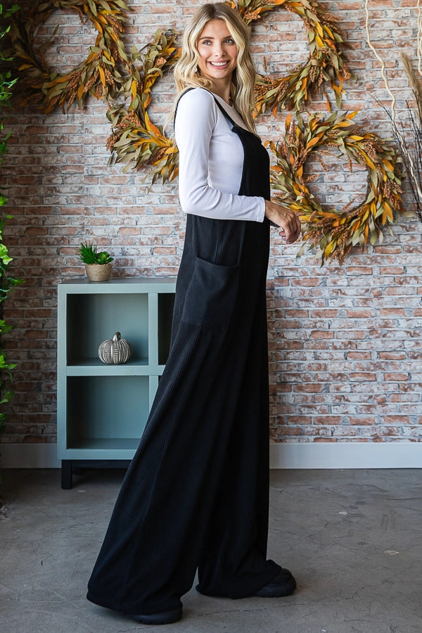 Solid Rib Overall Jumpsuit