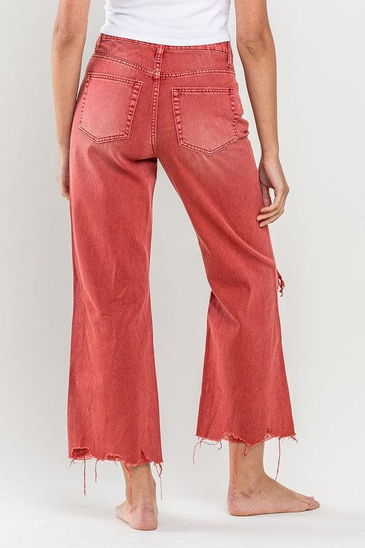 90'S VINTAGE SUPER HIGH RISE CROP FLARE JEANS