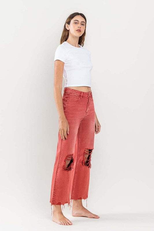 90'S VINTAGE SUPER HIGH RISE CROP FLARE JEANS