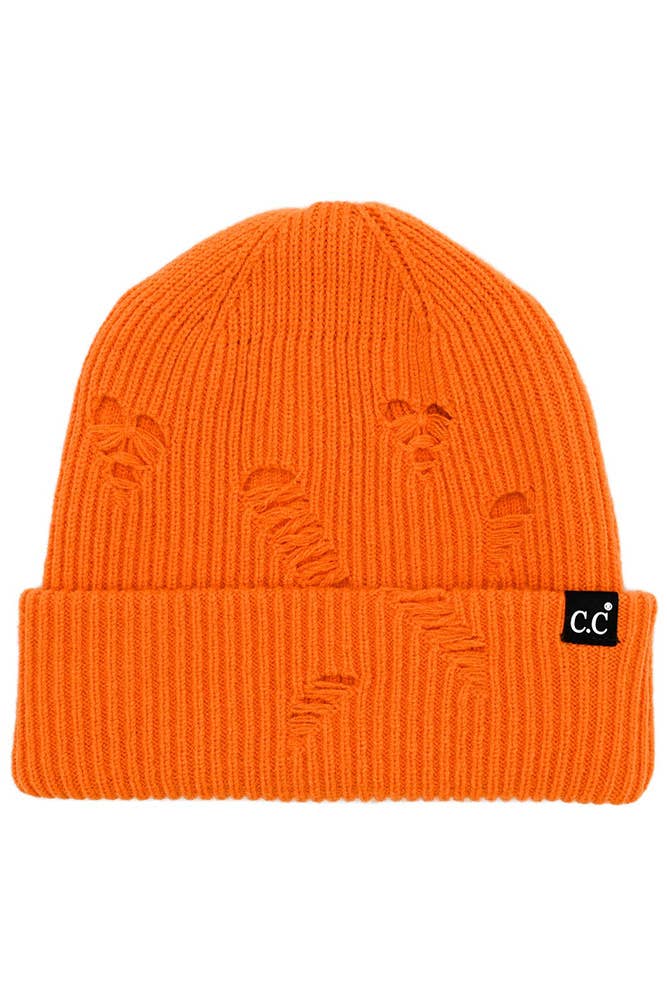 C.C Distressed Solid Cuff Beanie Hat