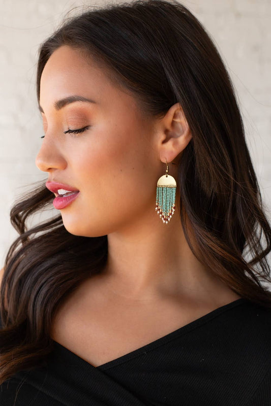 Gold & Teal Fringe Earrings