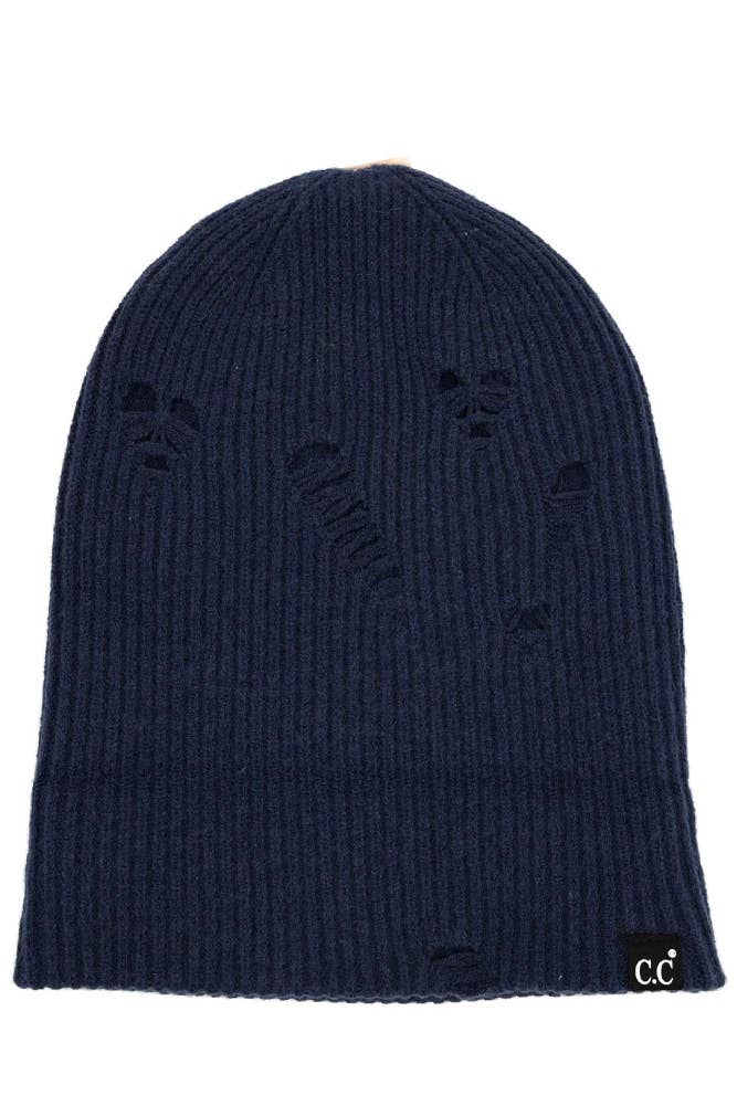 C.C Distressed Solid Cuff Beanie Hat