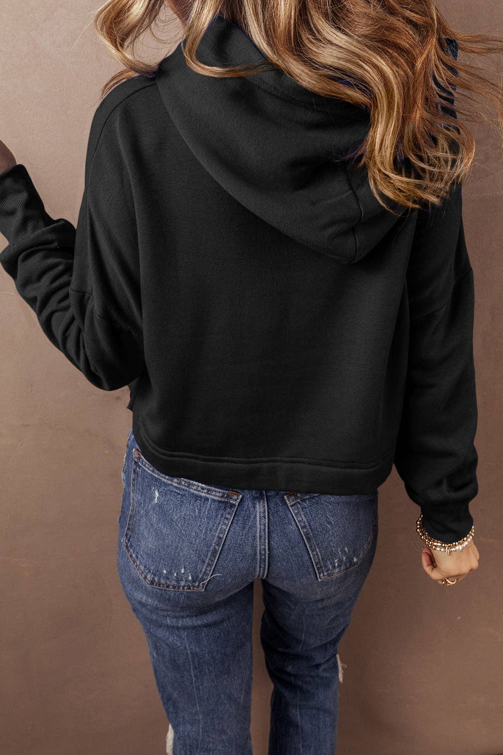Drop Shoulder Cropped Hoodie