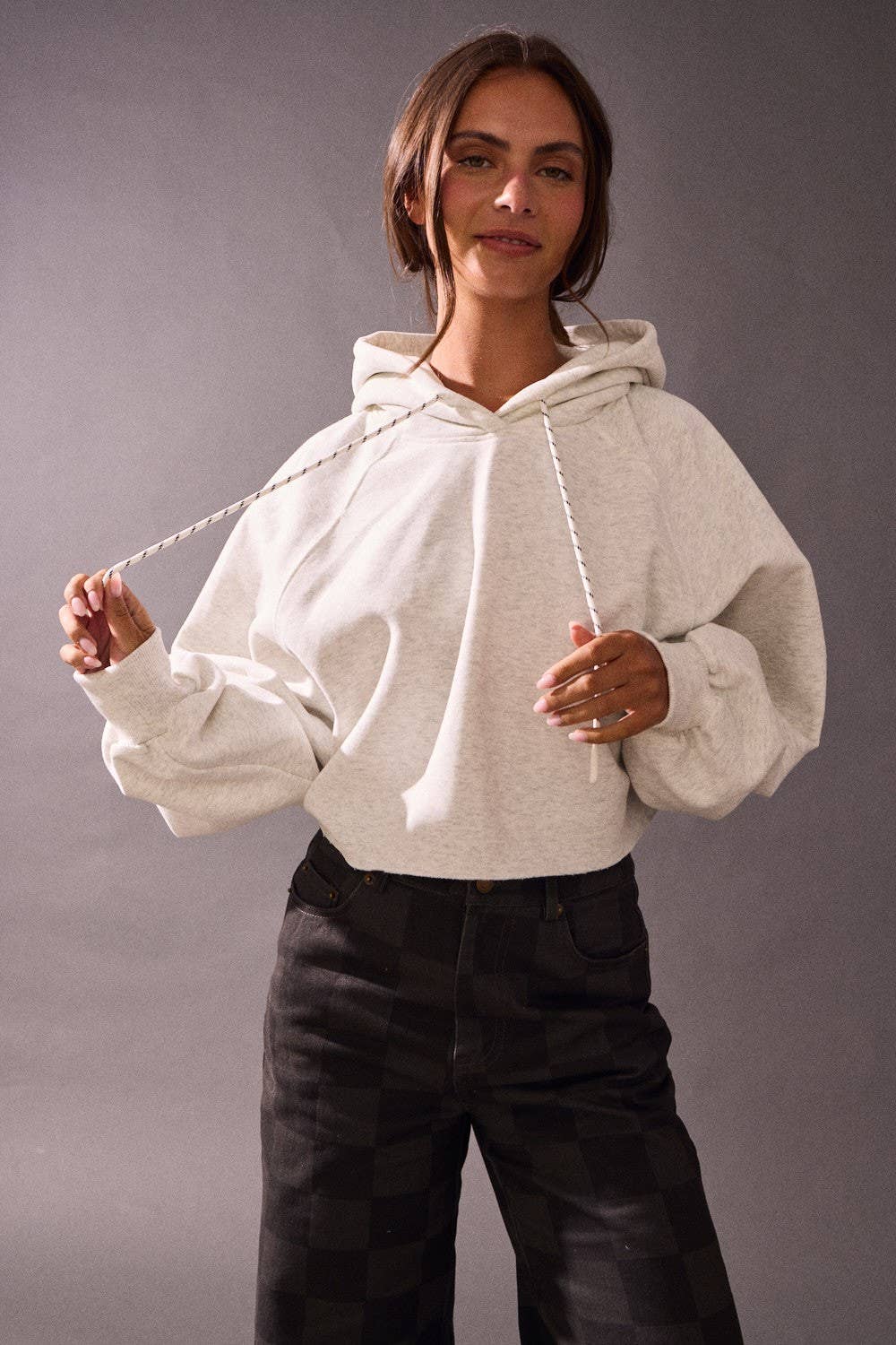 Cropped Raw Hem Hoodie