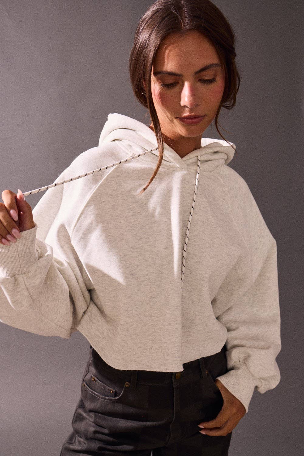 Cropped Raw Hem Hoodie