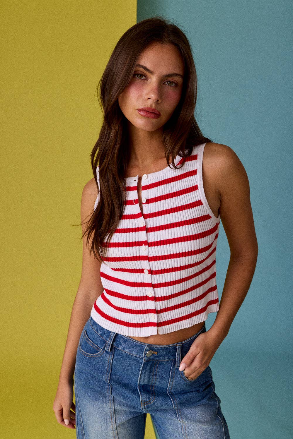 Striped Button Tank