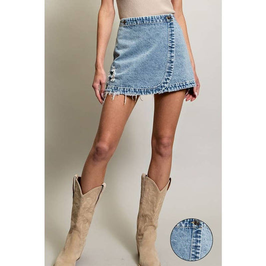 Stone washed denim mini skirt
