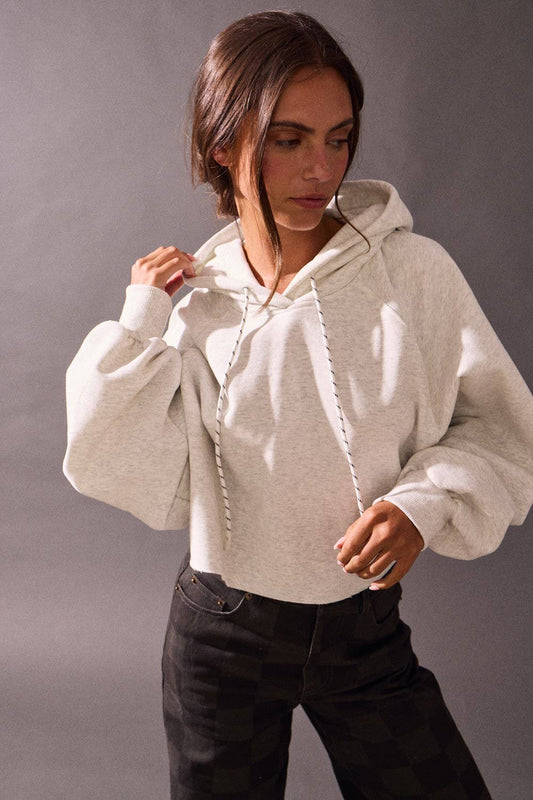 Cropped Raw Hem Hoodie