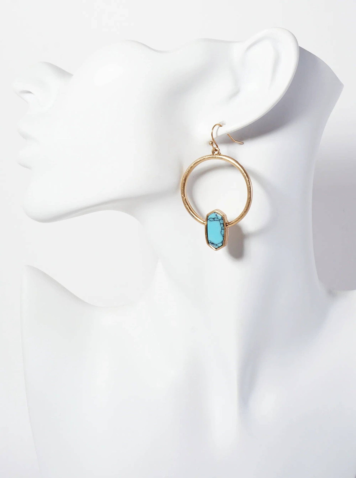 Natural-Stone Hexagon Earrings