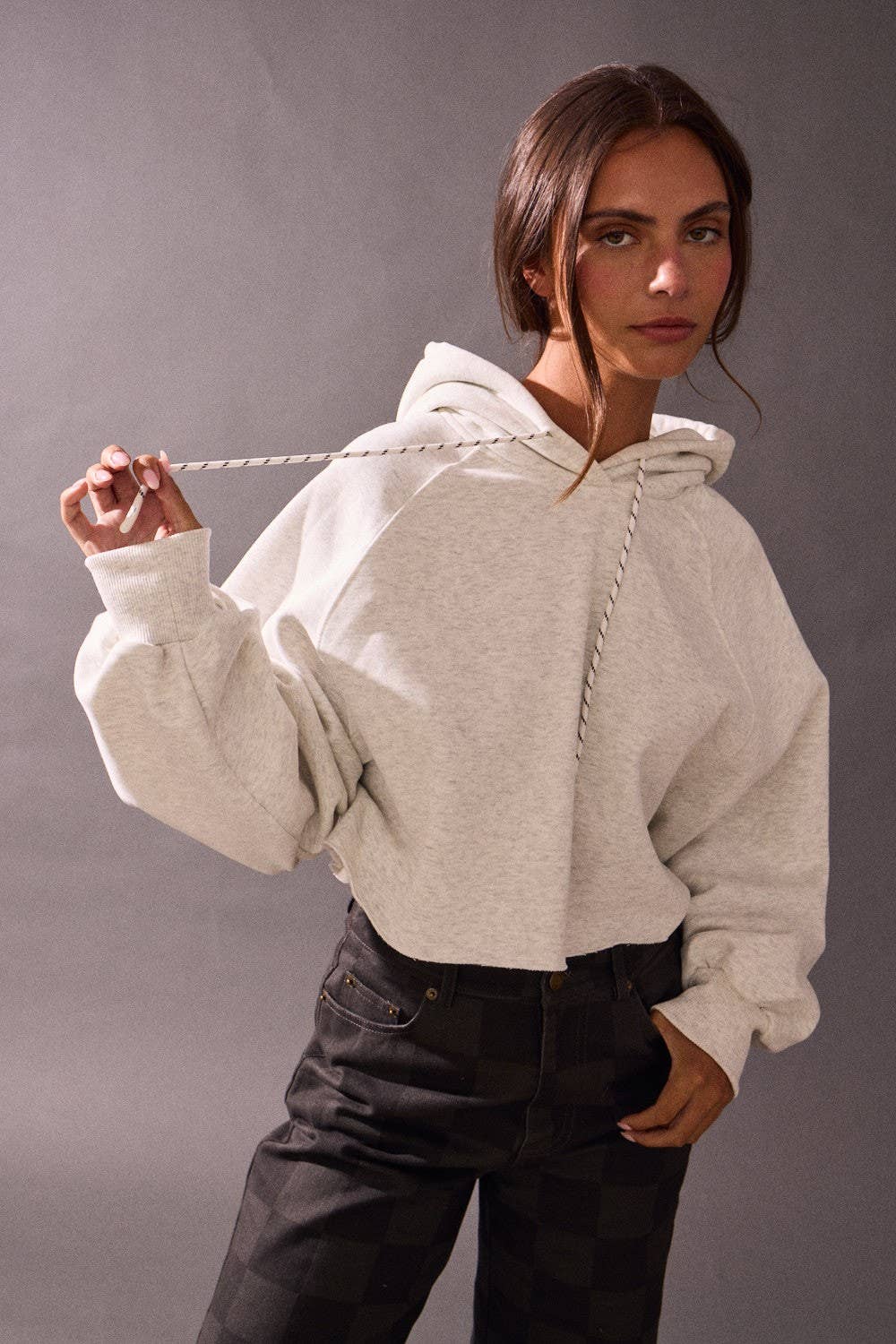 Cropped Raw Hem Hoodie