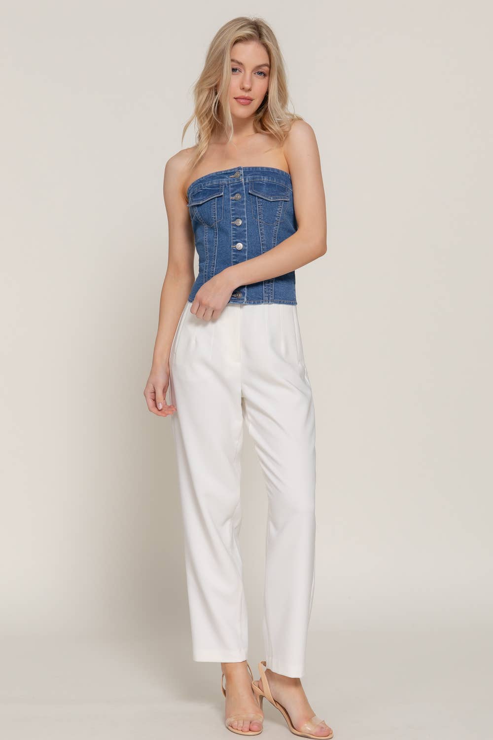 Button Down Denim Tube Top
