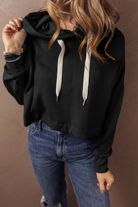 Drop Shoulder Cropped Hoodie