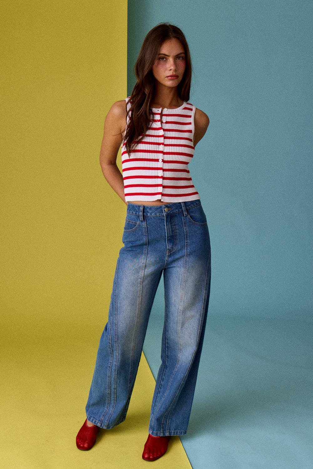 Striped Button Tank
